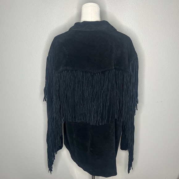 Vintage Leather Gallery Black Suede Trim Button Down Jacket Western Cowboy - Picture 3 of 7